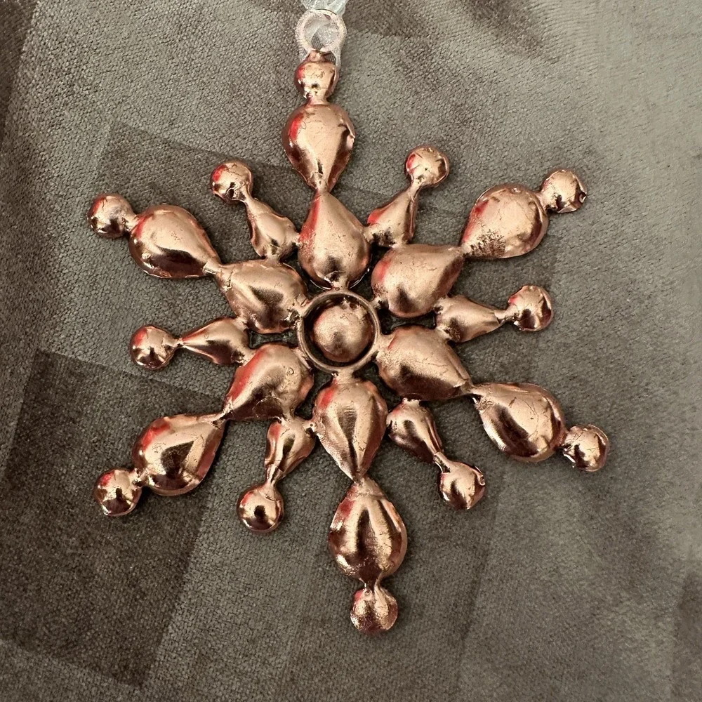 Clear Rhinestone Gem Rose Gold Tone Snowflake Ornaments Set Of 3 Christmas Shiny